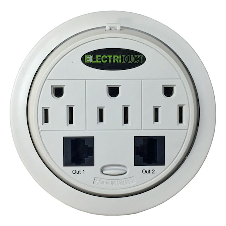 Electriduct Outlet Tap, USB, Cat5e, 5-15R, 5-15P, 3 to 25 ft., White PDC-SW-GMPT-1-WT